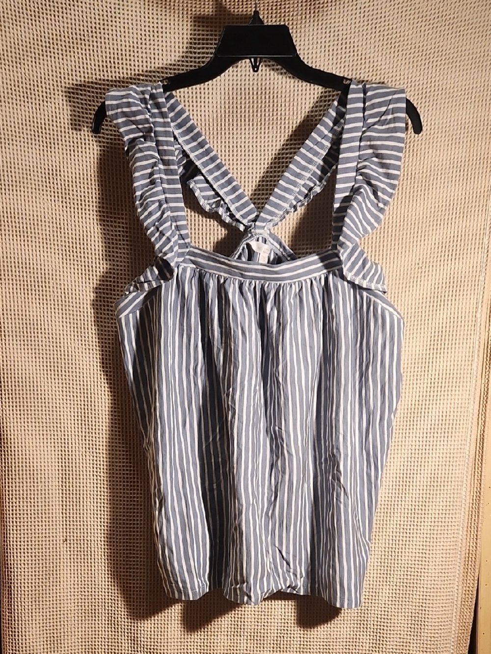 LC Lauren Conrad Blue & White Striped Ruffle Strap Tank